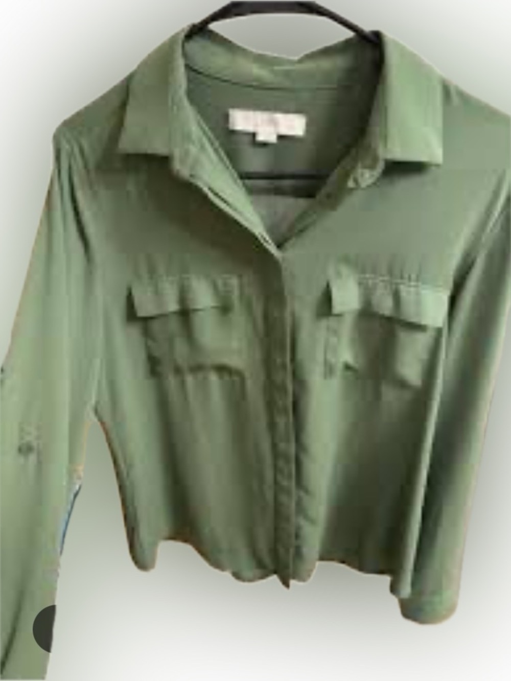 LOFT Sage Olive Green Utility Button Up Blouse Large